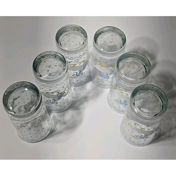VINTAGE Set OF 6 FARM COUNTRY Goose Glass Tumblers 1987 Anchor Hocking Blue Bow - Picture 8 of 10
